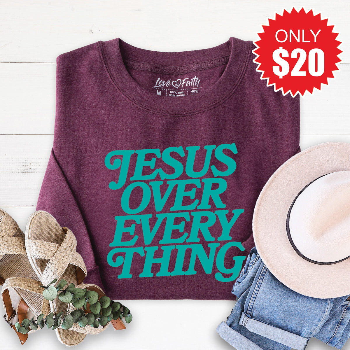 Jesus Over Everything Sweatshirt - Heather Sugar Plum - 20 product image 1