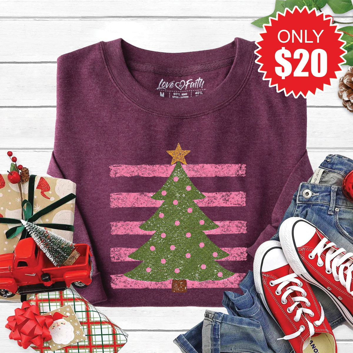 Christmas Tree Sweatshirt - Heather Sugar Plum - 20 product image 1