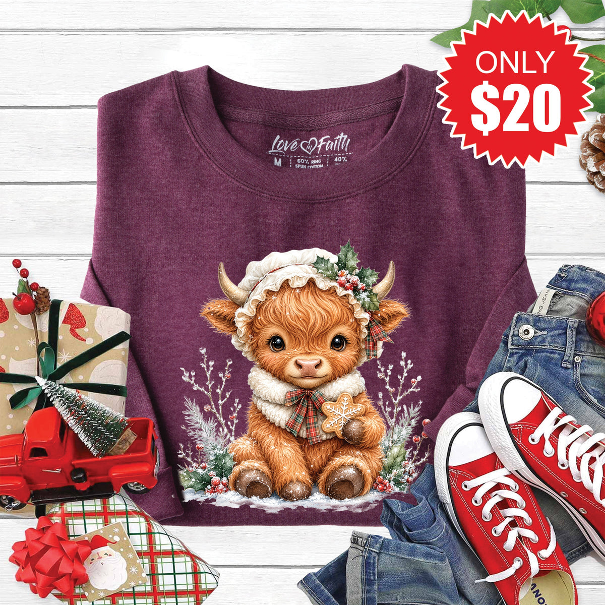 Christmas Cow Sweatshirt - Heather Sugar Plum - 20 product image 1
