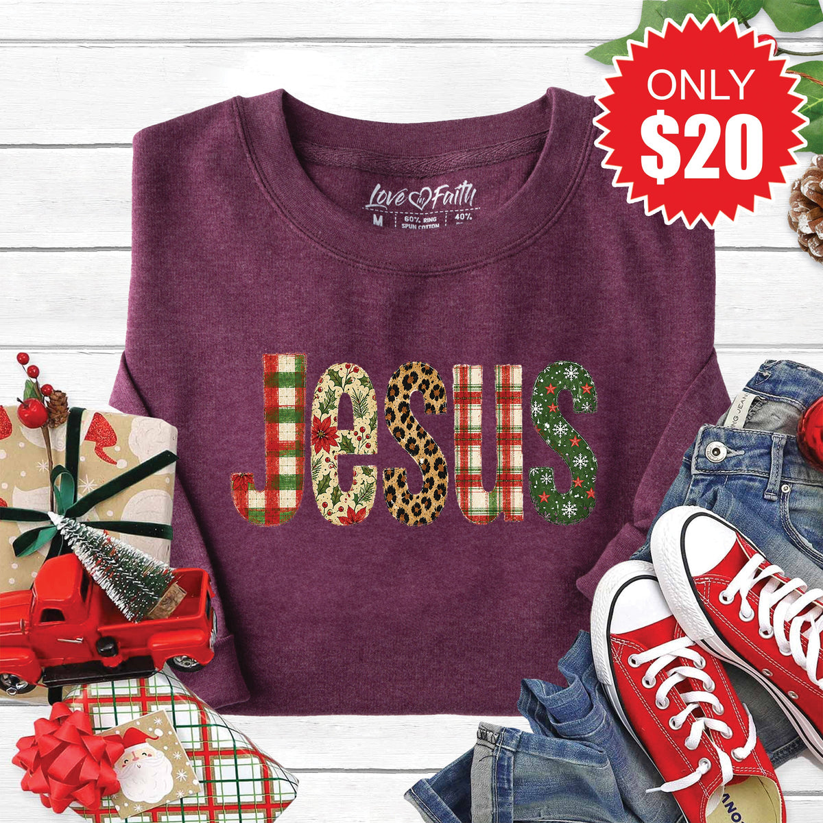 Jesus Sweatshirt - Heather Sugar Plum - 20 product image 1