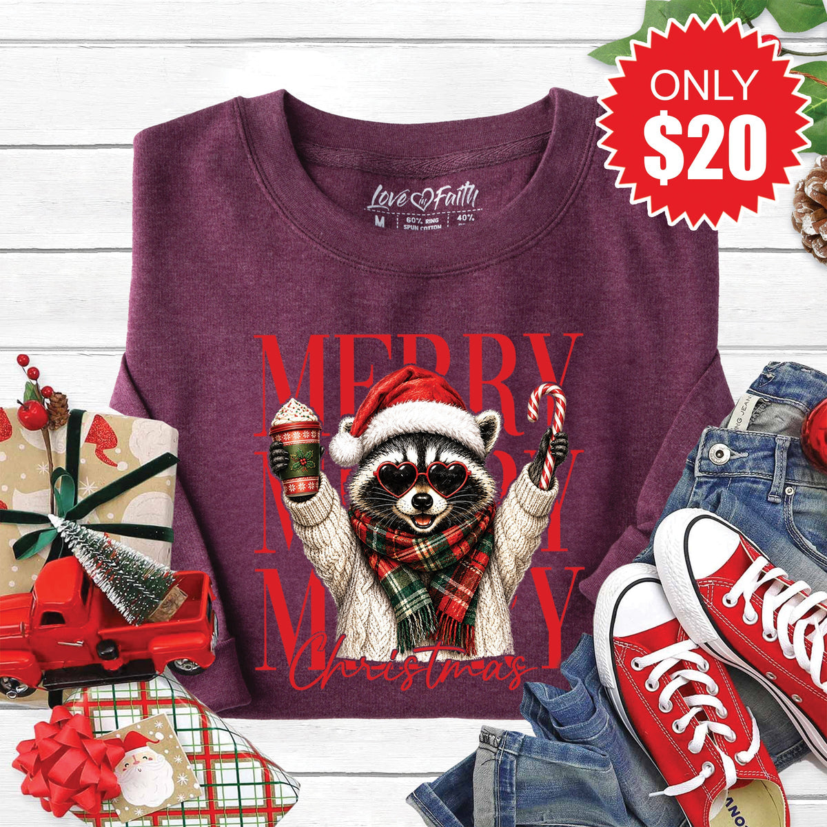 Merry Raccoon Sweatshirt - Heather Sugar Plum - 20 product image 1