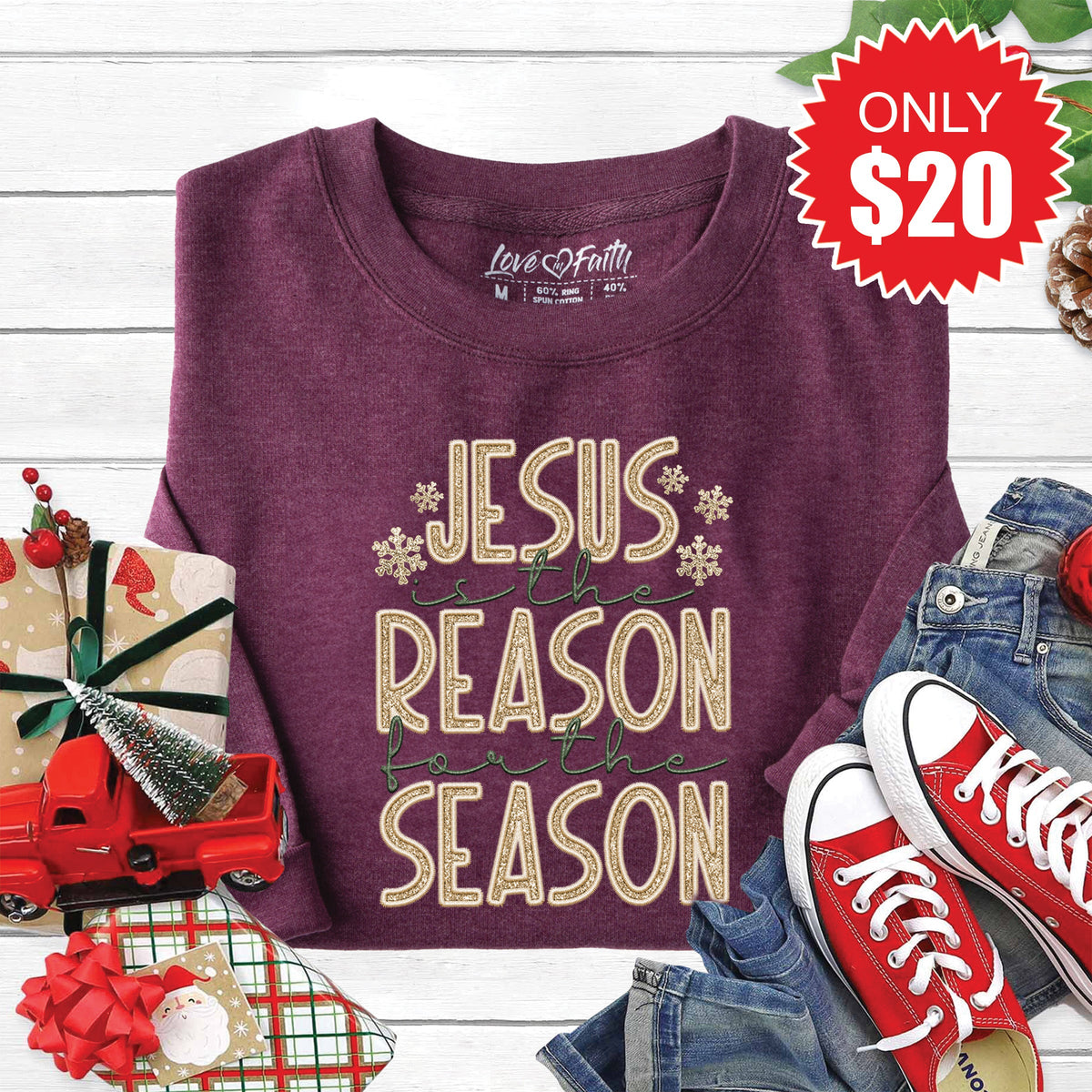 Jesus Is The Reason Sweatshirt - Heather Sugar Plum - 20 product image 1