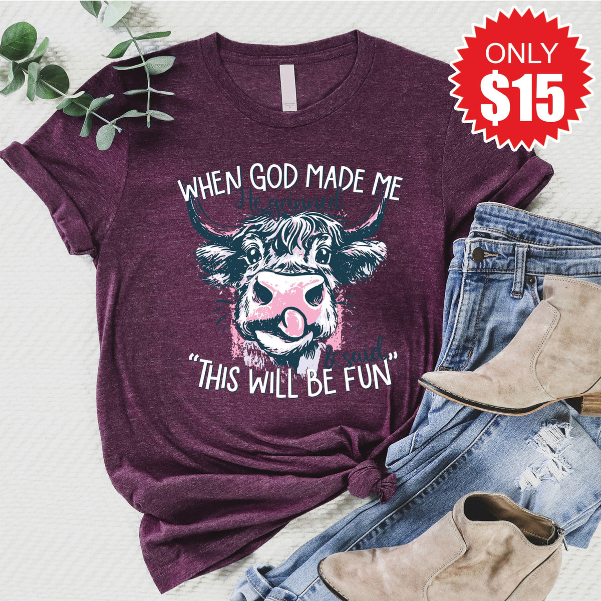 When God Made Me Tee - Heather Sugar Plum - 15 product image 1