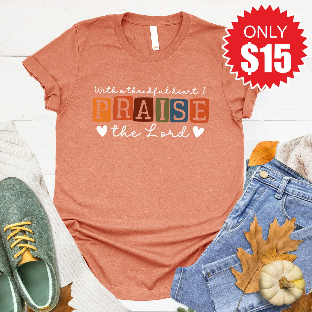 Thankful Praise Tee - Heather Terracotta - 15 product image 1