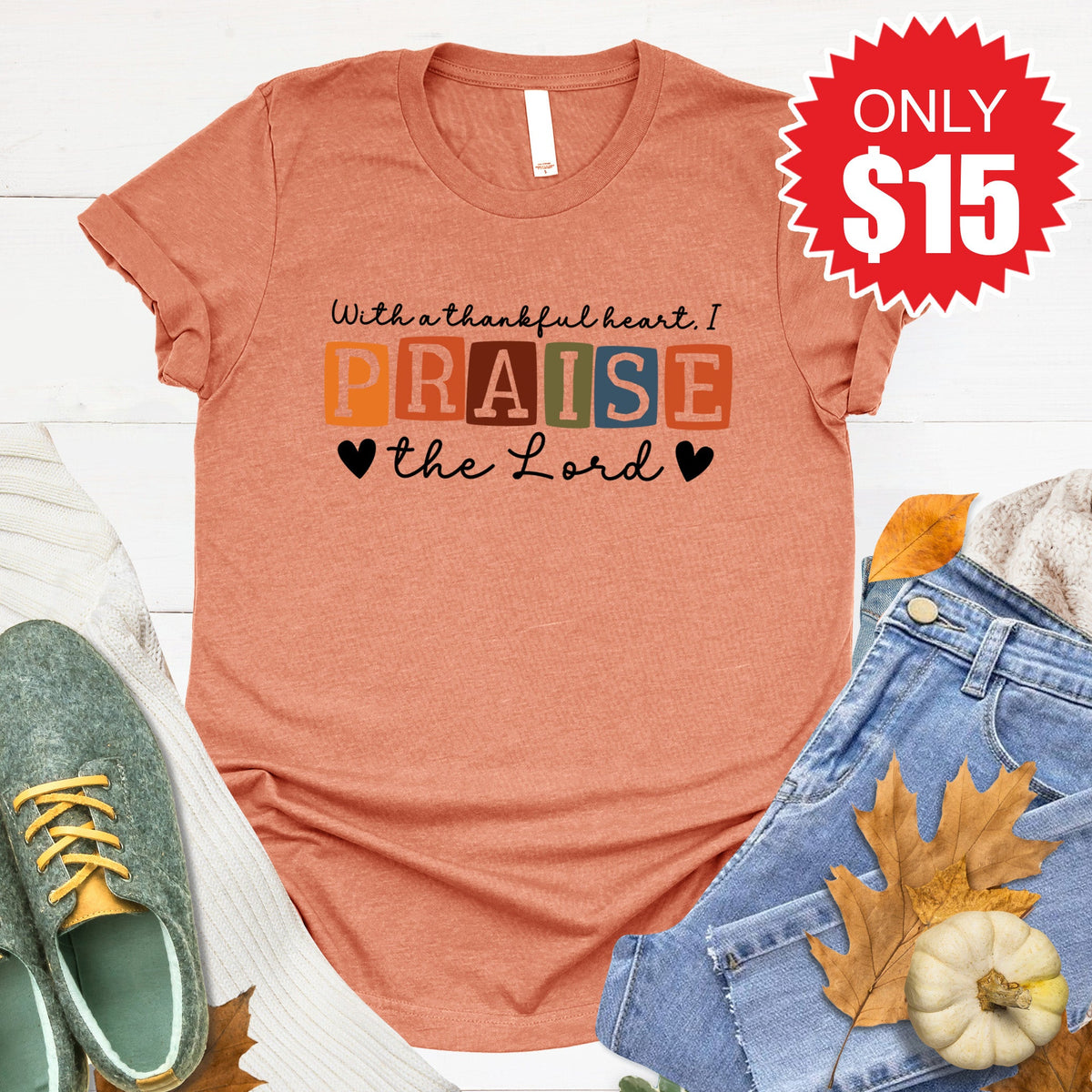 Thankful Praise Tee - Heather Terracotta - 15 product image 1