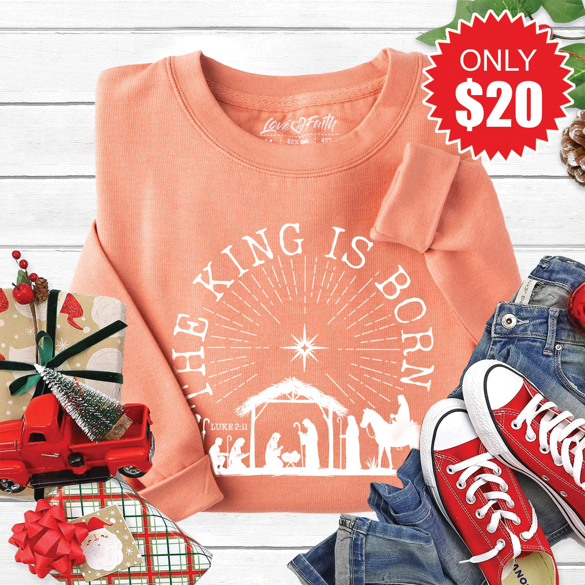 The King Is Born Sweatshirt - Heather Terracotta - 20 product image 1