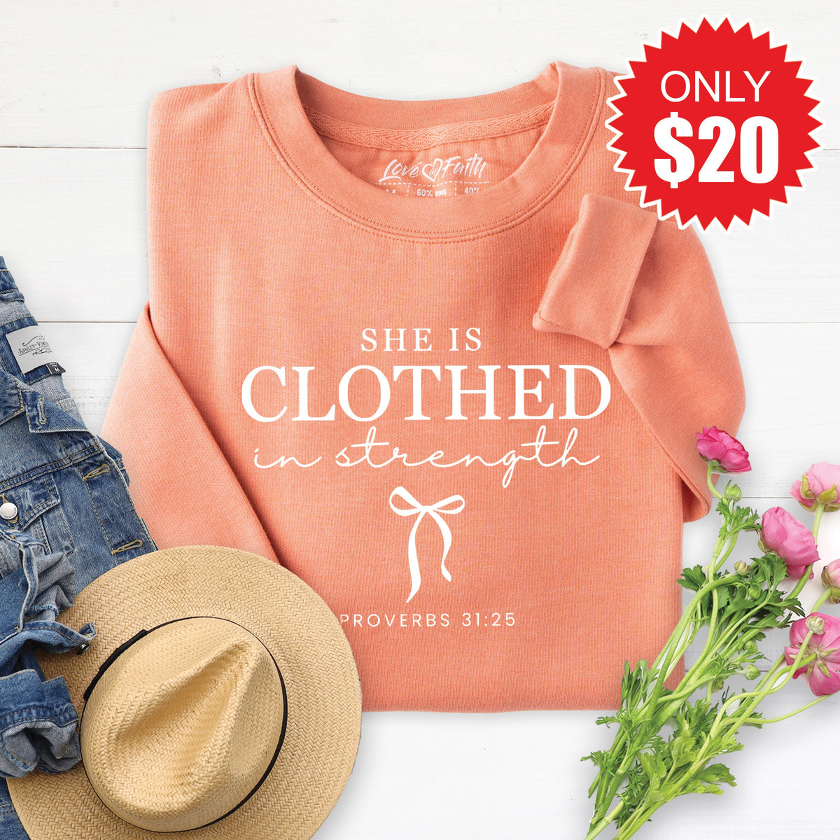 She Is Clothed In Strength Sweatshirt - Heather Terracotta product image 1