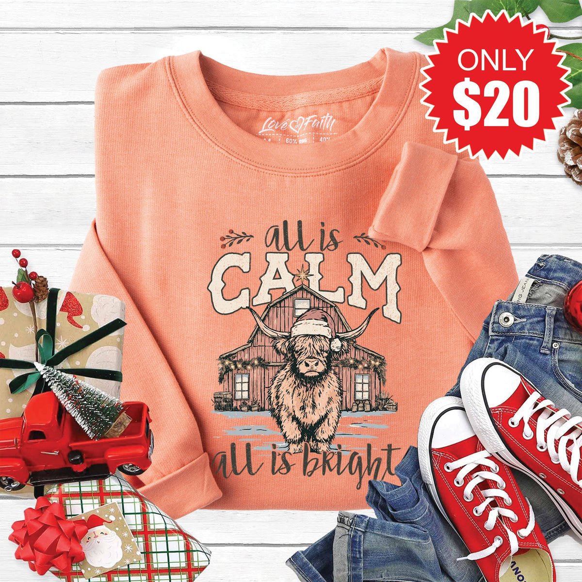 All is Calm Cow Sweatshirt - Heather Terracotta - 20 product image 1