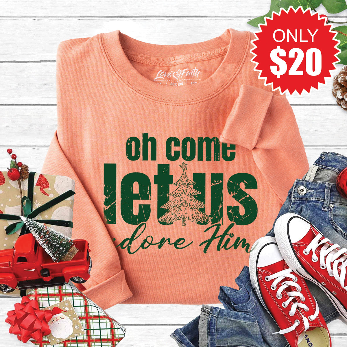 Let Us Adore Him Sweatshirt - Heather Terracotta - 20 product image 1