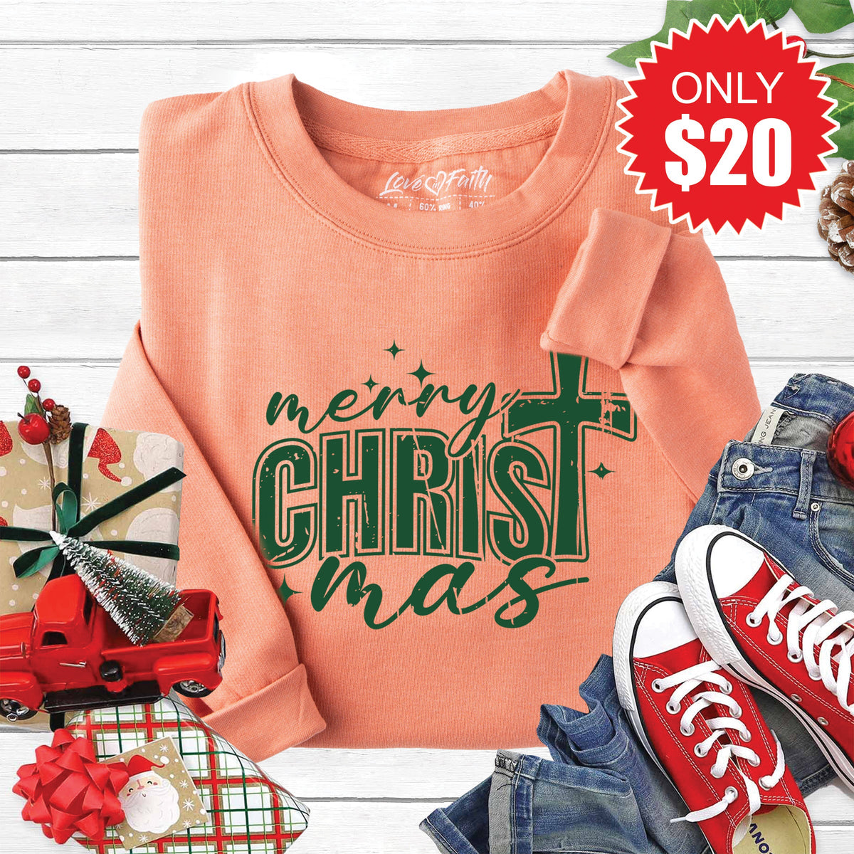 Merry Christmas Sweatshirt - Heather Terracotta - 20 product image 1