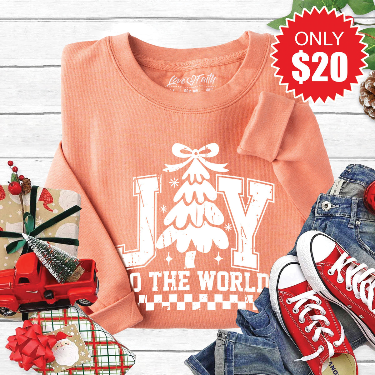 Joy To The World Sweatshirt - Heather Terracotta - 20 product image 1