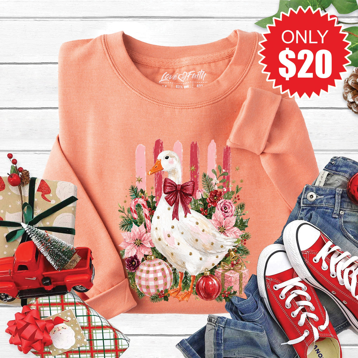 Christmas Goose Sweatshirt - Heather Terracotta - 20 product image 1
