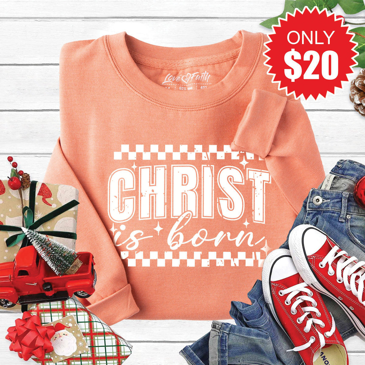 Christ Is Born Sweatshirt - Heather Terracotta - 20 product image 1