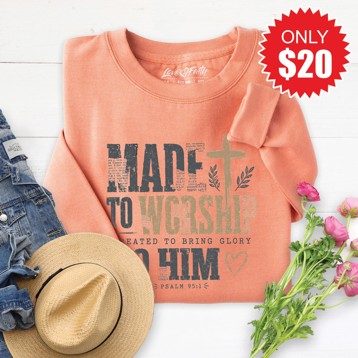 Made To Worship Sweatshirt - Heather Terracotta - 20 product image 1