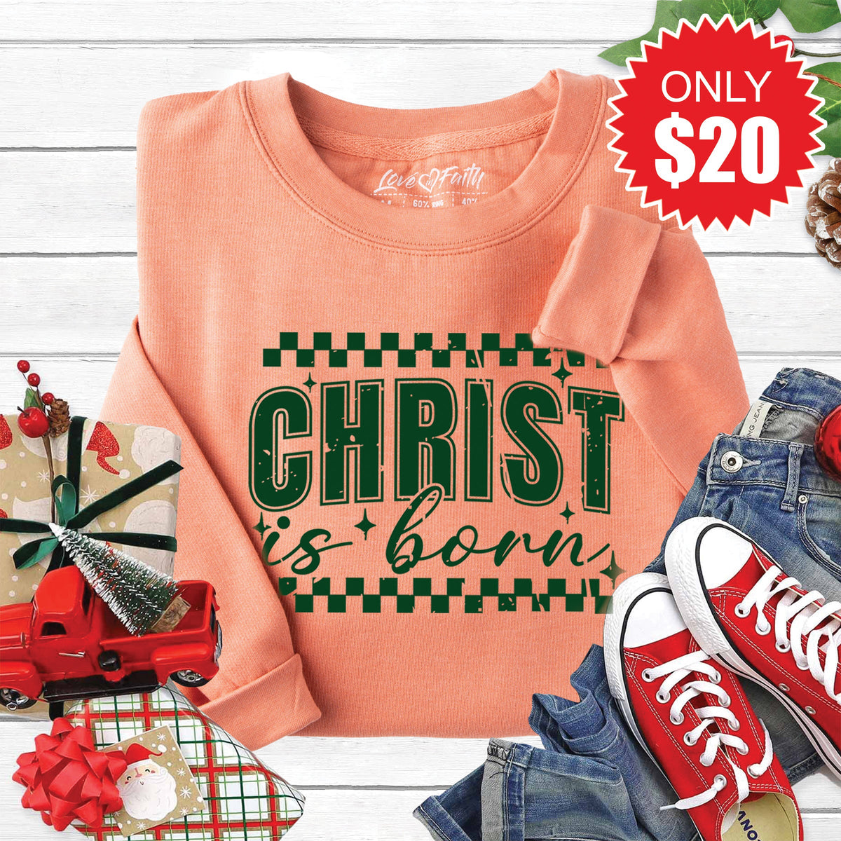 Christ Is Born Sweatshirt - Heather Terracotta - 20 product image 1