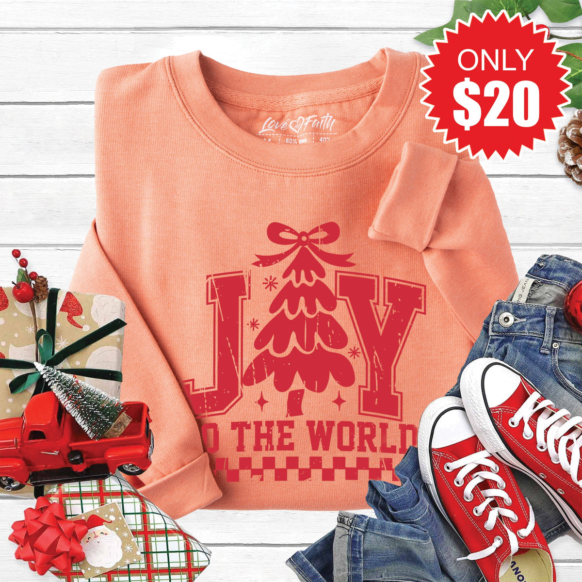 Joy To The World Sweatshirt - Heather Terracotta - 20 product image 1