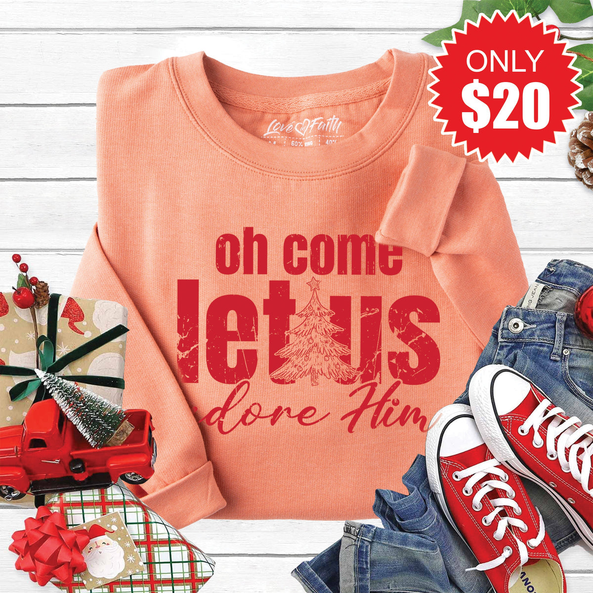 Let Us Adore Him Sweatshirt - Heather Terracotta - 20 product image 1
