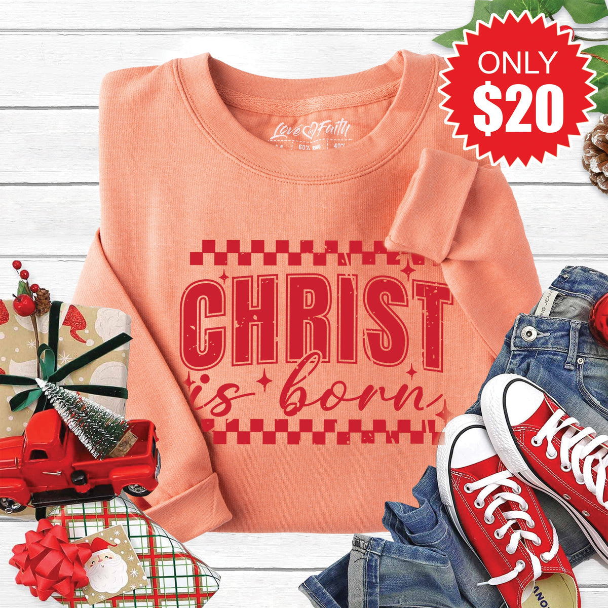 Christ Is Born Sweatshirt - Heather Terracotta - 20 product image 1
