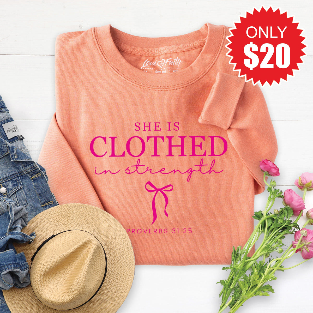 She Is Clothed In Strength Sweatshirt - Heather Terracotta product image 1