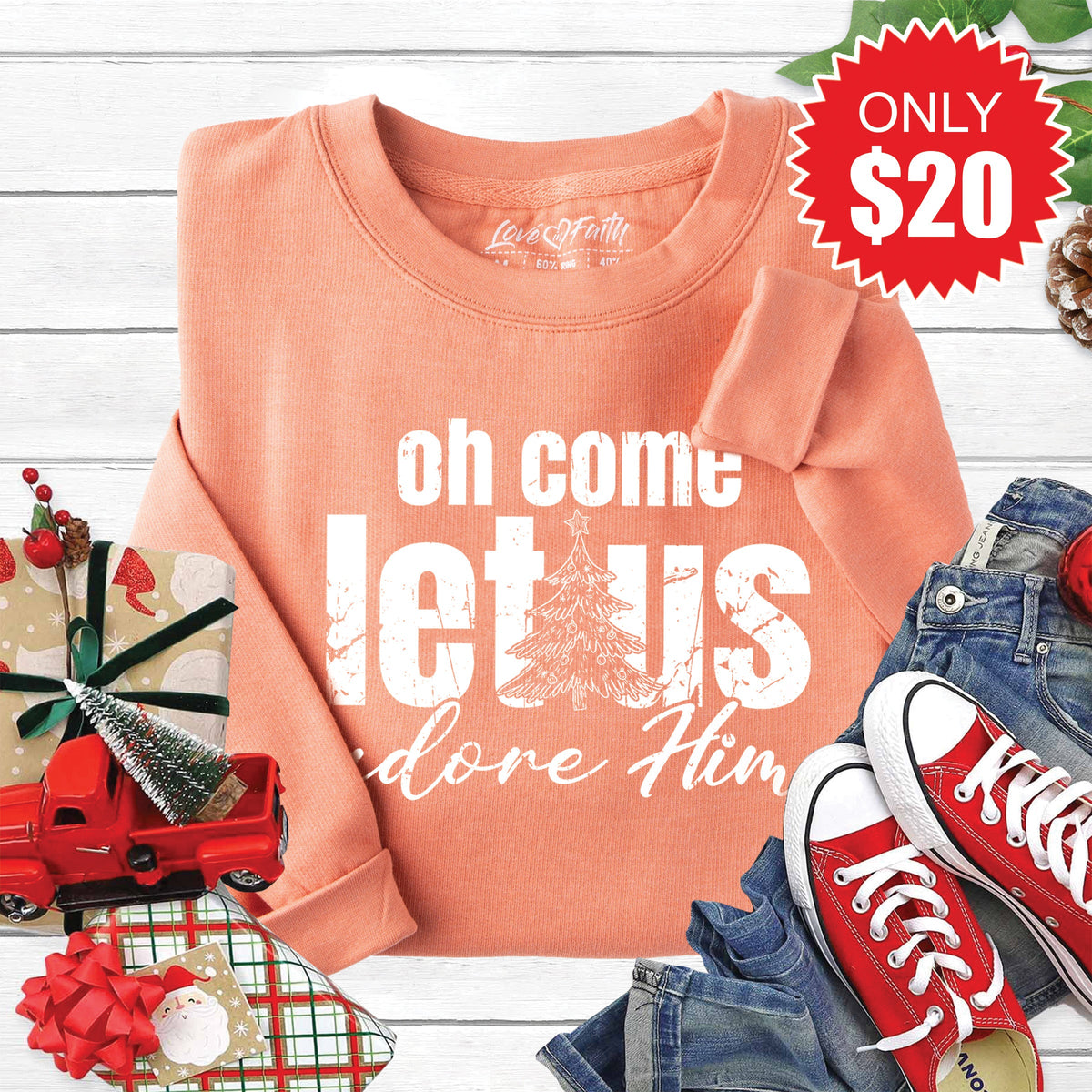 Let Us Adore Him Sweatshirt - Heather Terracotta - 20 product image 1