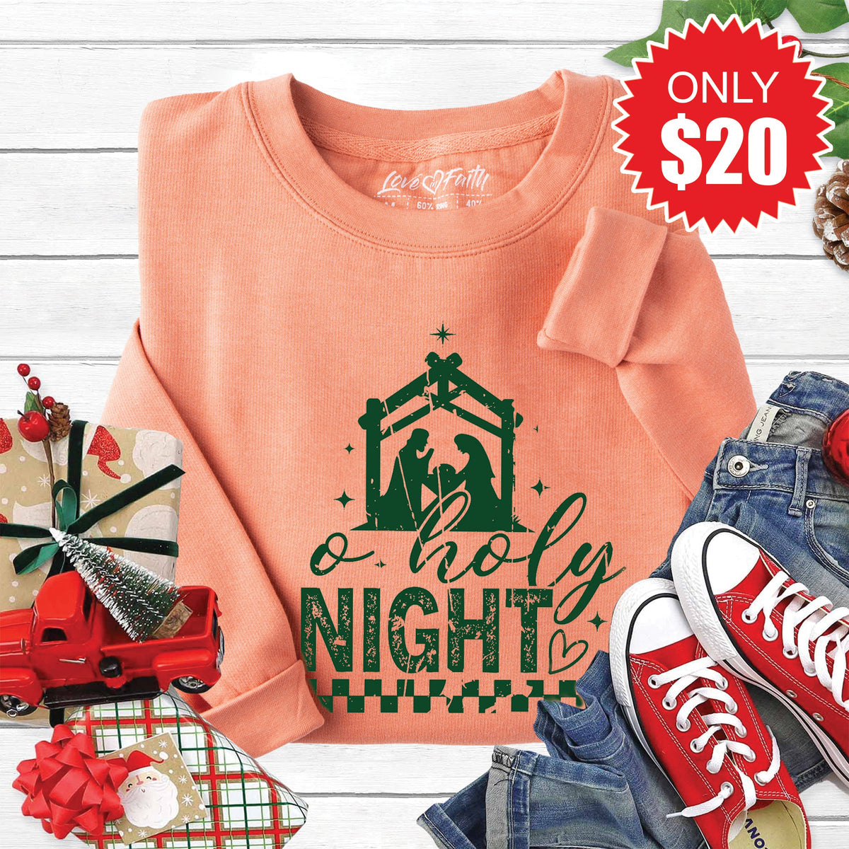Oh Holy Night Sweatshirt - Heather Terracotta - 20 product image 1