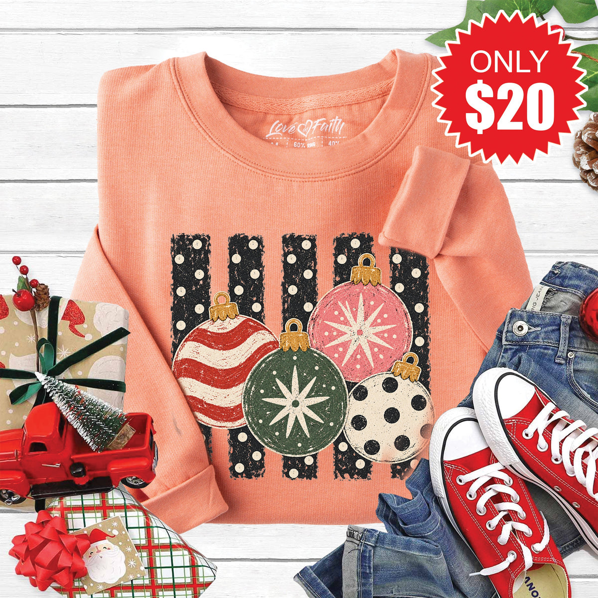 Christmas Ornaments Sweatshirt - Heather Terracotta - 20 product image 1