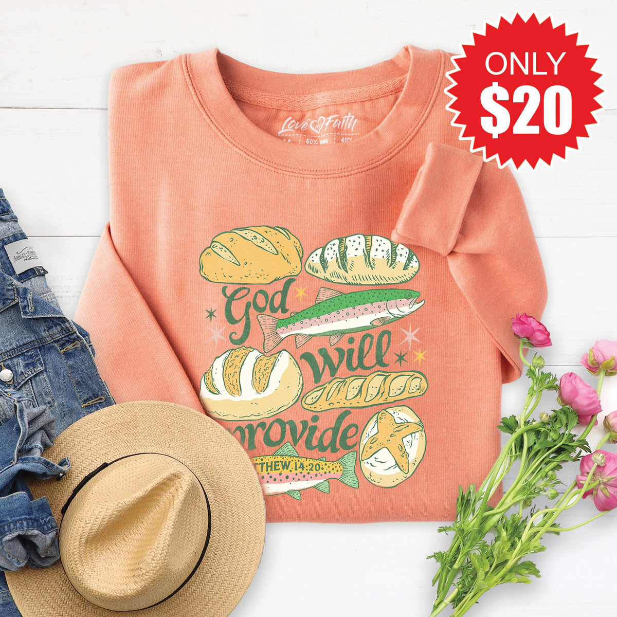 God Will Provide Sweatshirt - Heather Terracotta - 20 product image 1