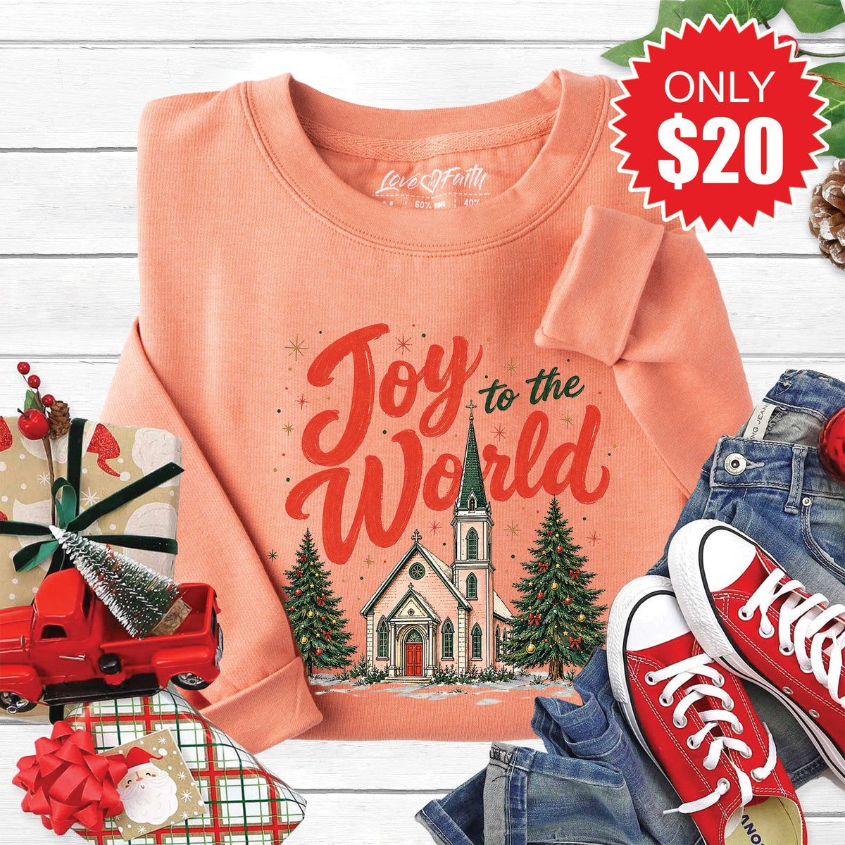 Joy To The World Sweatshirt - Heather Terracotta - 20 product image 1