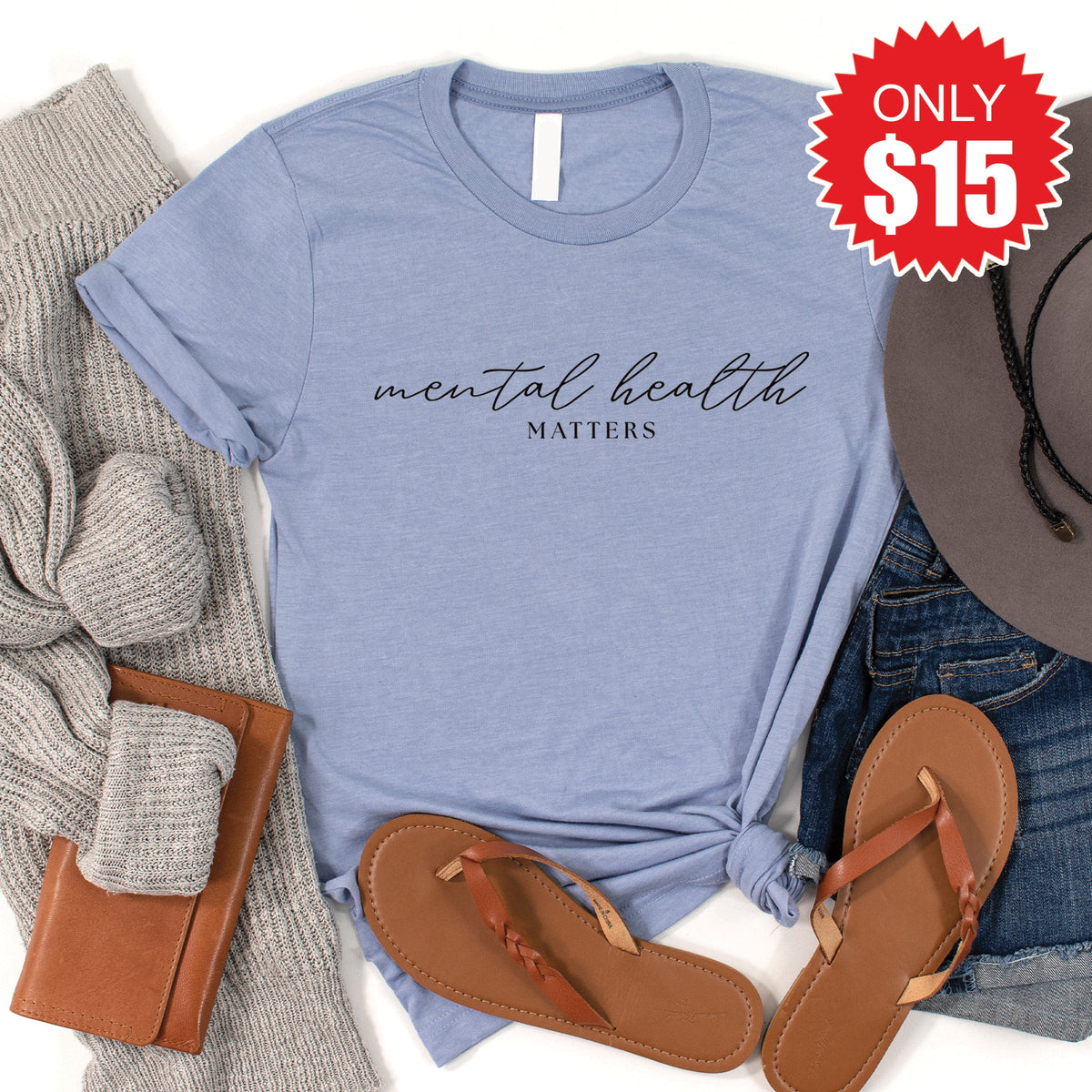 Mental Health Matters Tee - Heather Blue - 15 product image 1