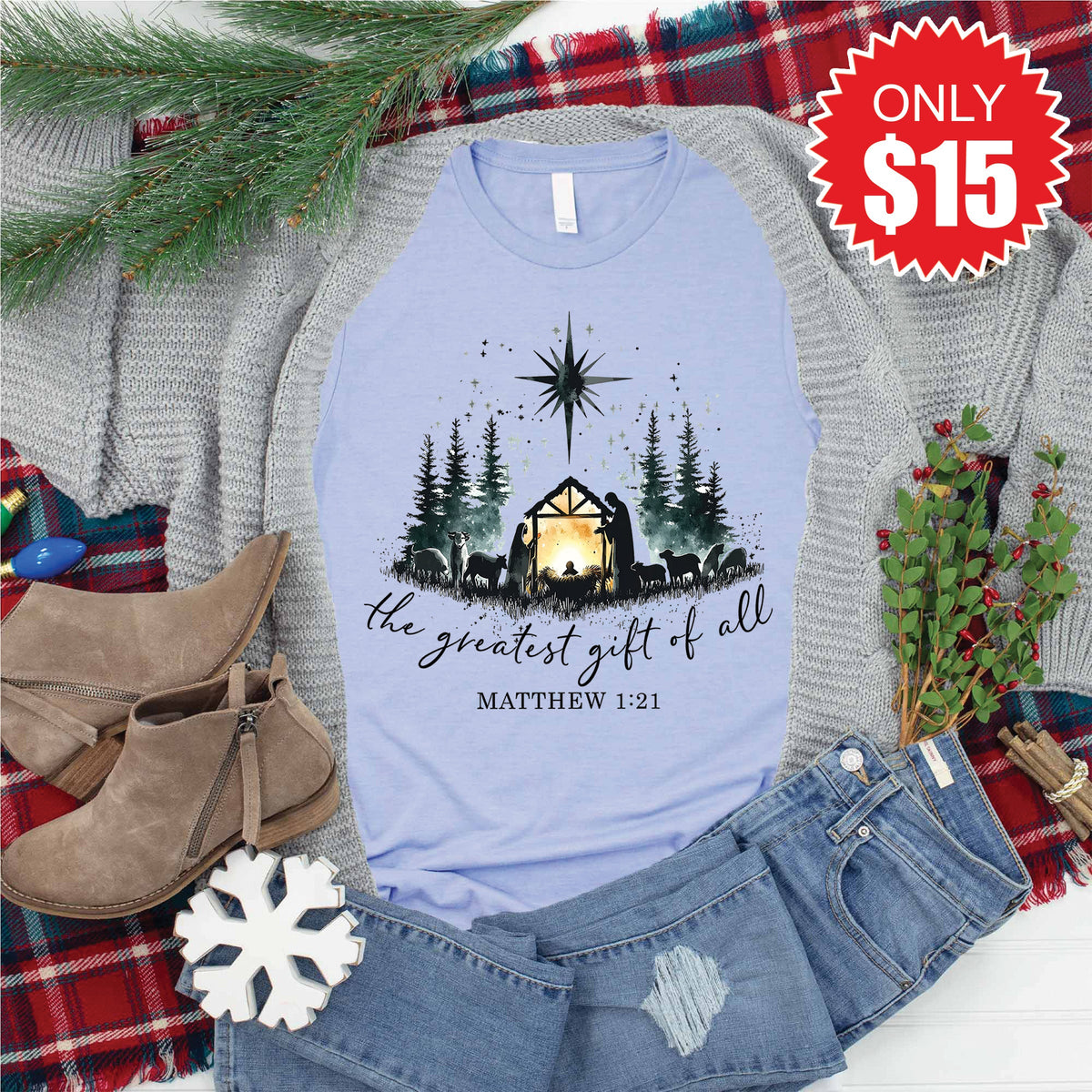 The Greatest Gift Of All Tee - Heather Blue - 15 product image 1