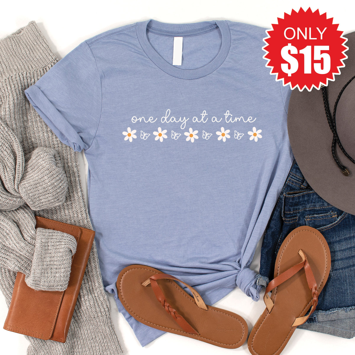 One Day At A Time Tee - Heather Blue - 15 product image 1