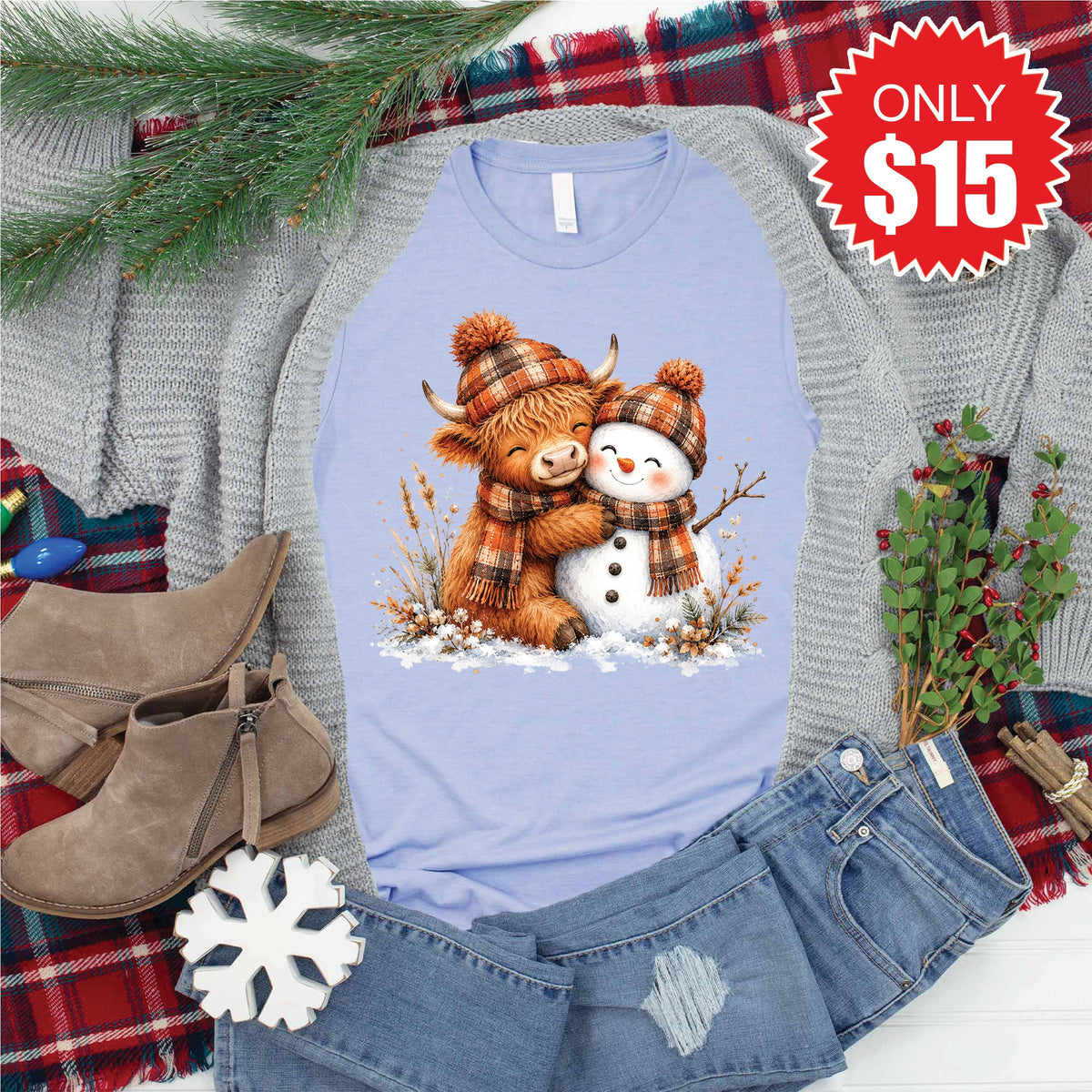 Christmas Cow Tee - Heather Blue - 15 product image 1