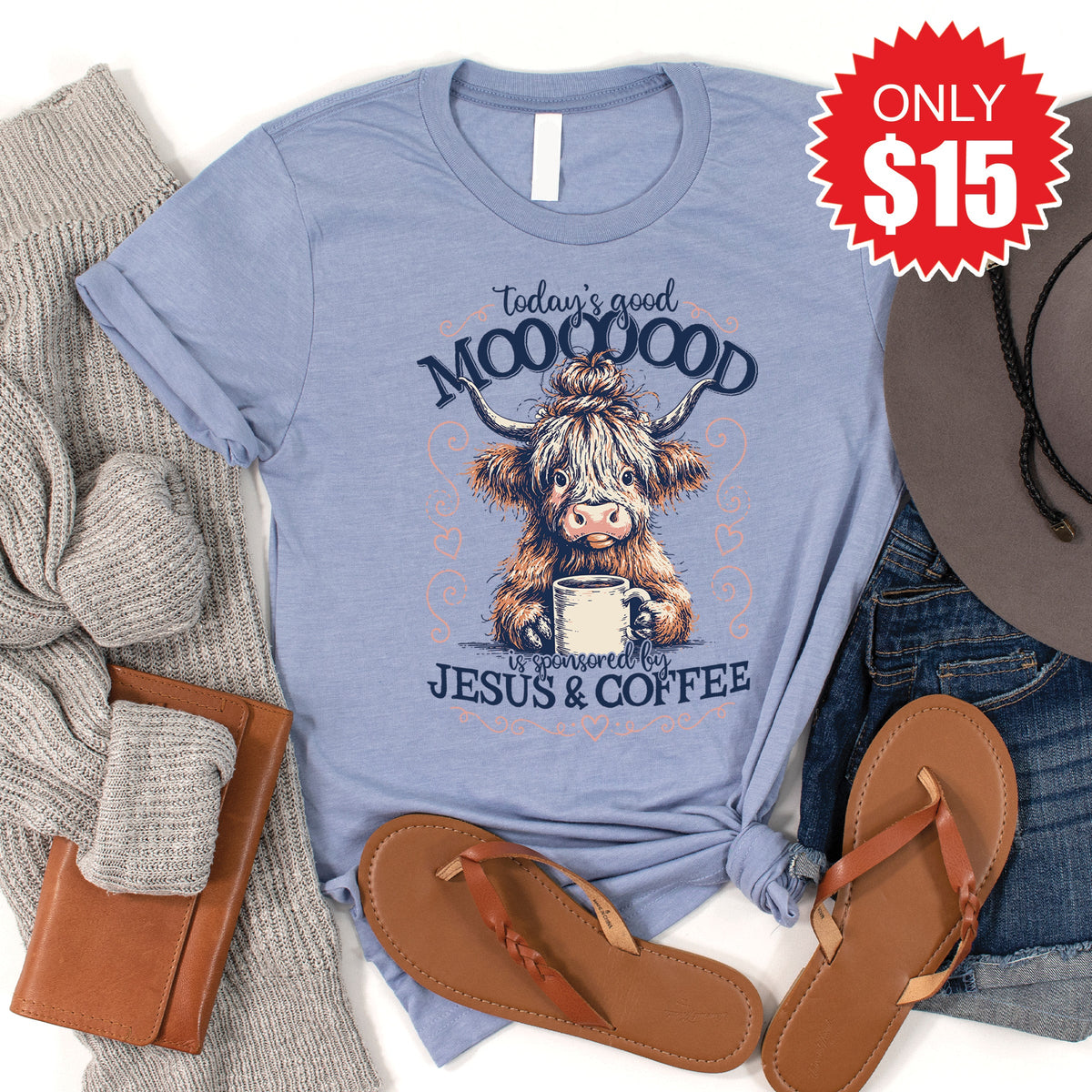 Good Mooooood Tee - Heather Blue - 15 product image 1
