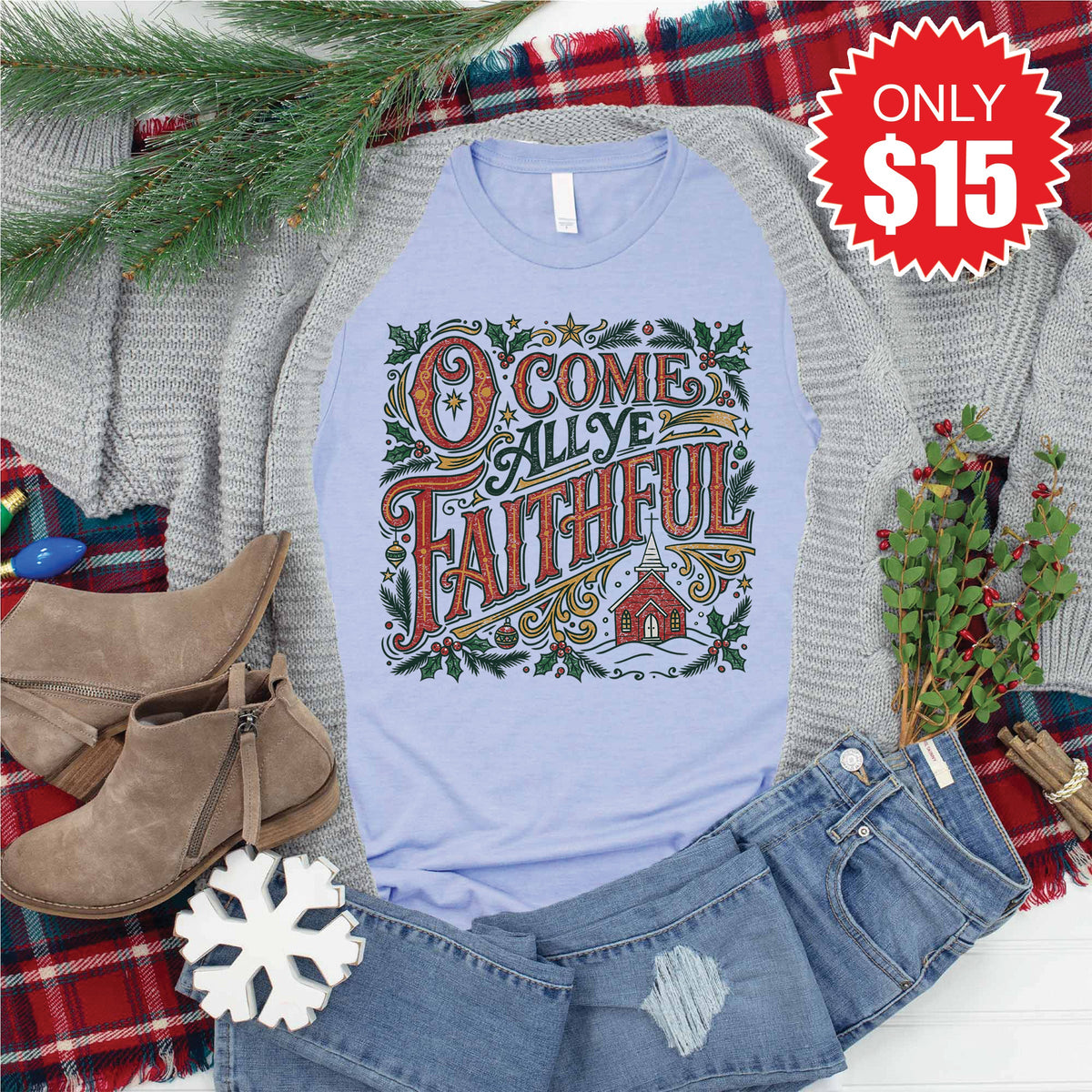 All Ye Faithful Tee - Heather Blue - 15 product image 1