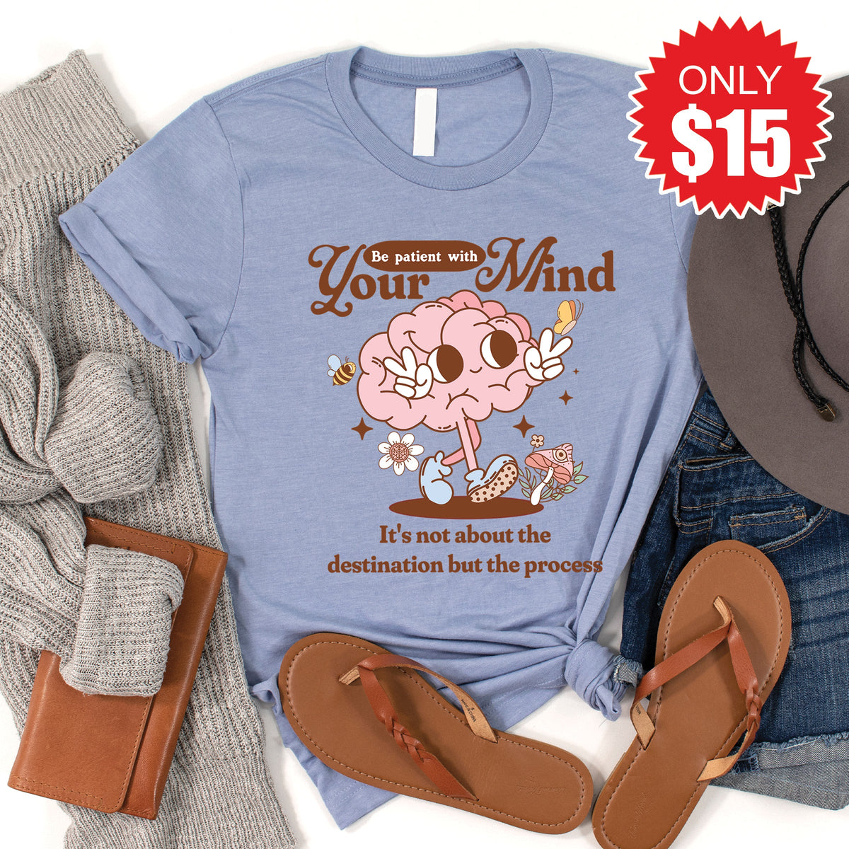 Be Patient With Your Mind Tee - Heather Blue - 15 product image 1