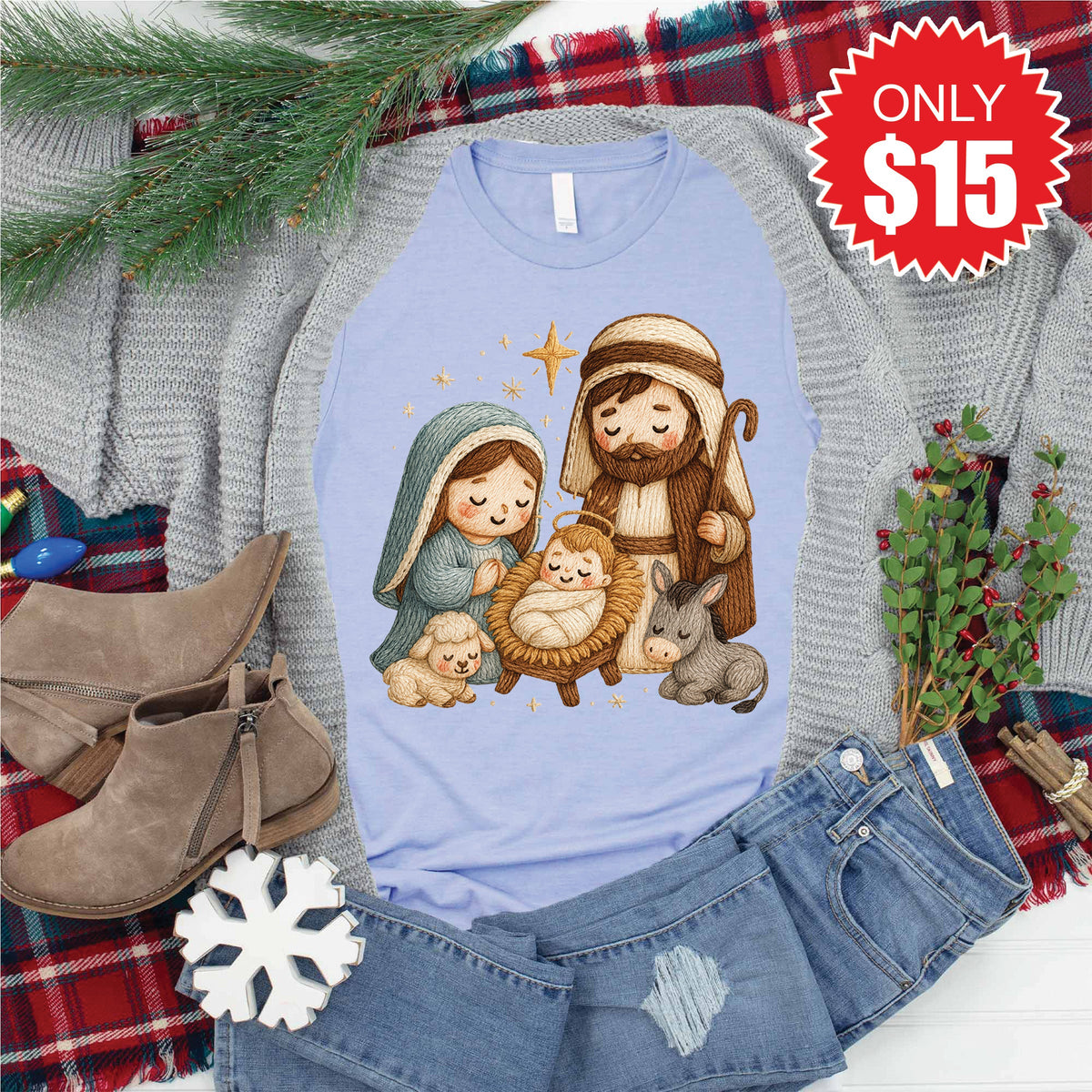 Nativity Tee - Heather Blue - 15 product image 1