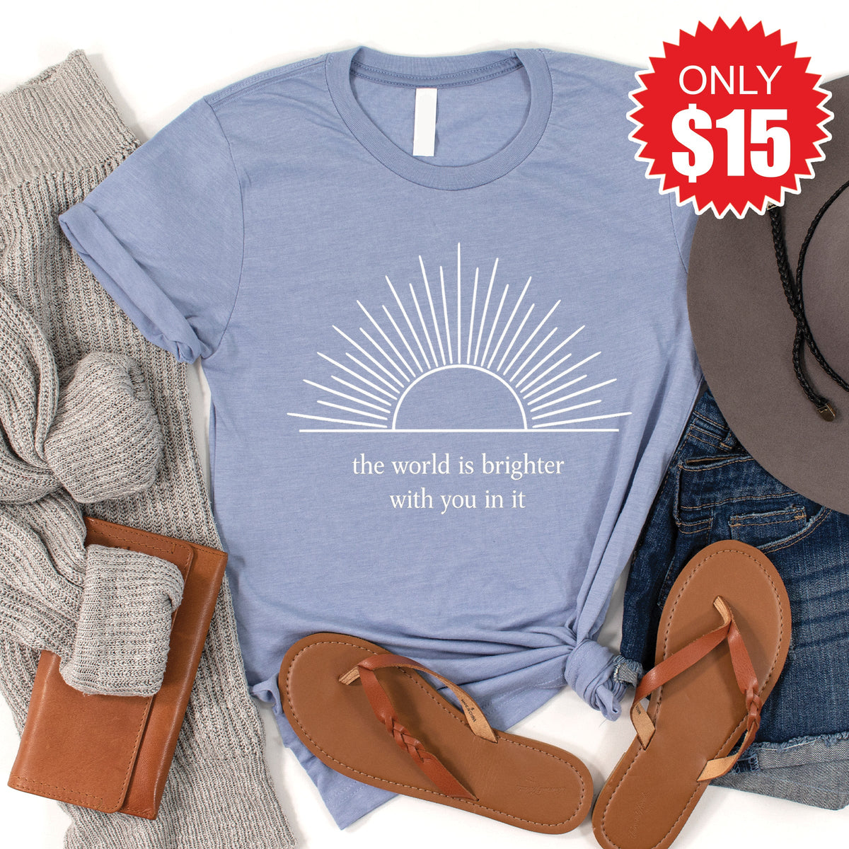 The World Is Brighter Tee - Heather Blue - 15 product image 1