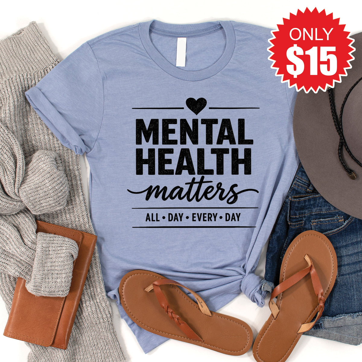 Mental Health Matters Tee - Heather Blue - 15 product image 1