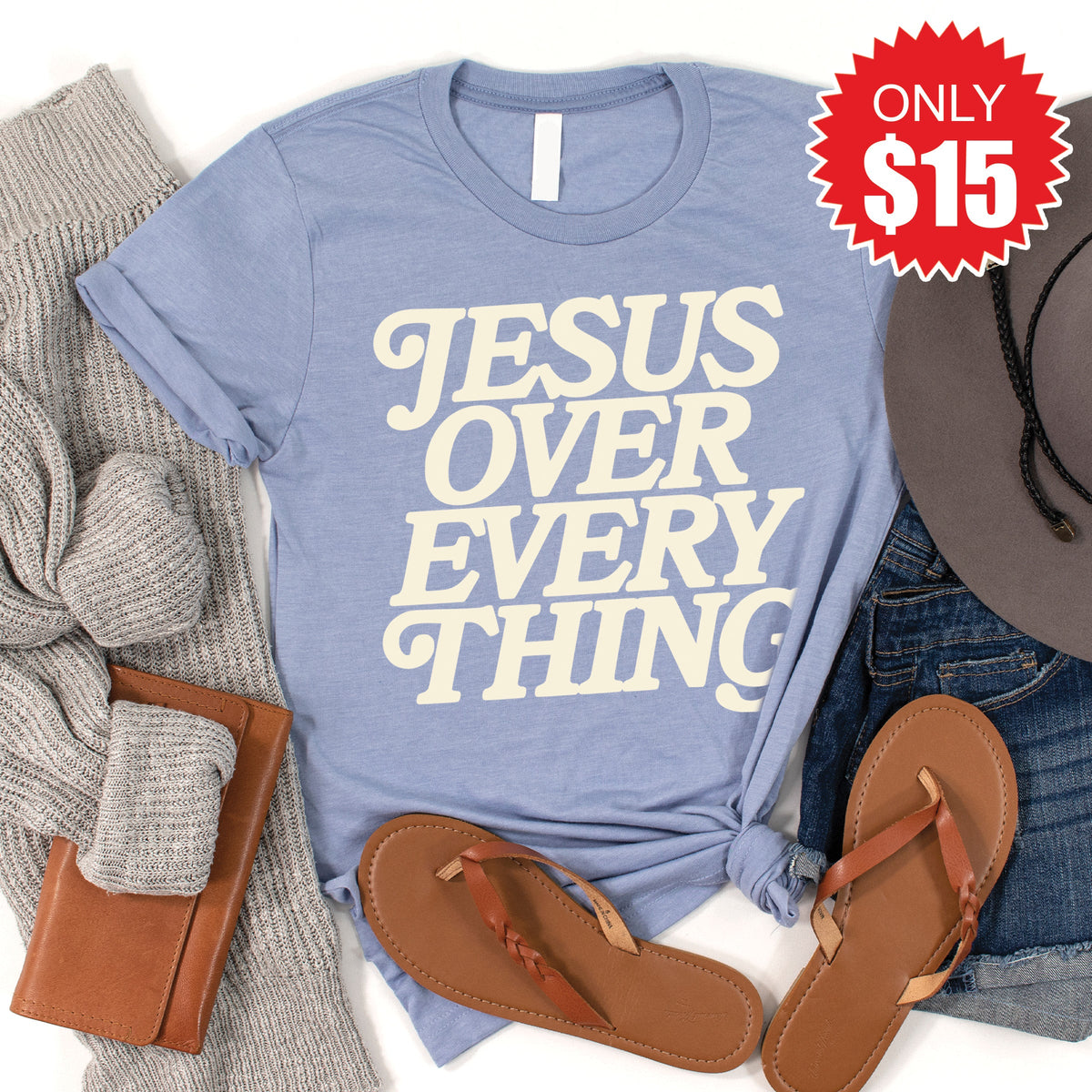 Jesus Over Everything Tee - Heather Blue - 15 product image 1