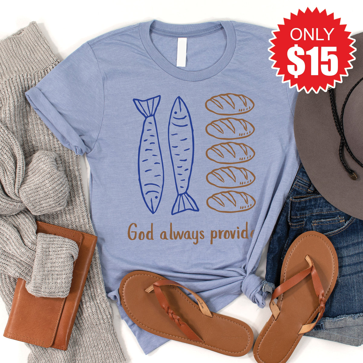 God Always Provides Tee - Heather Blue - 15 product image 1