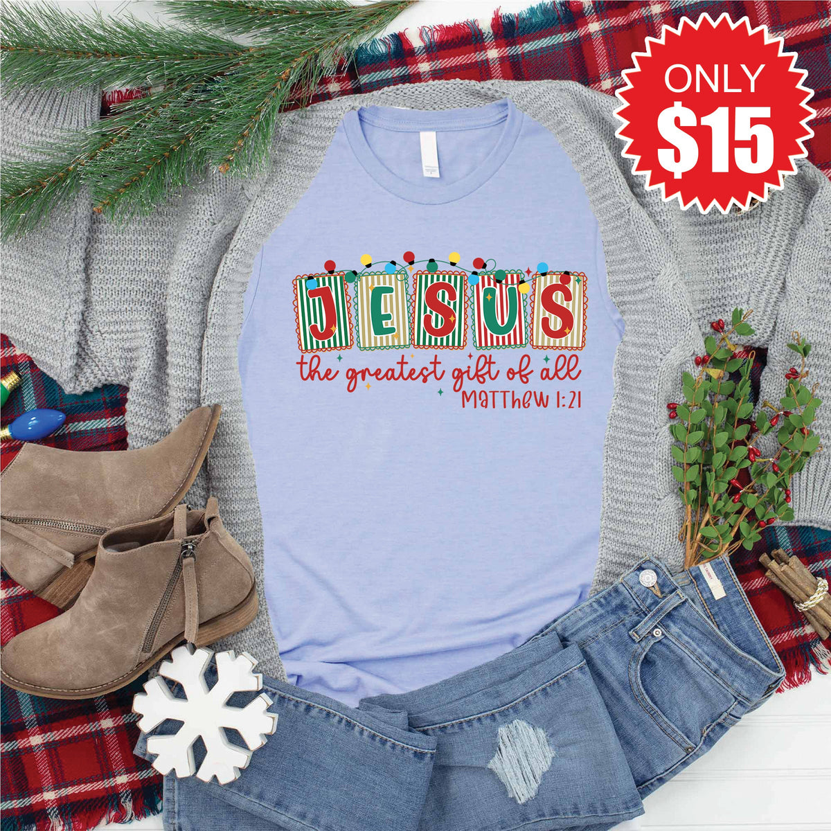 The Greatest Gift Of All Tee - Heather Blue - 15 product image 1