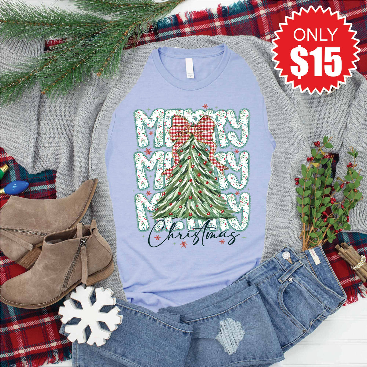 Merry Christmas Tee - Heather Blue - 15 product image 1