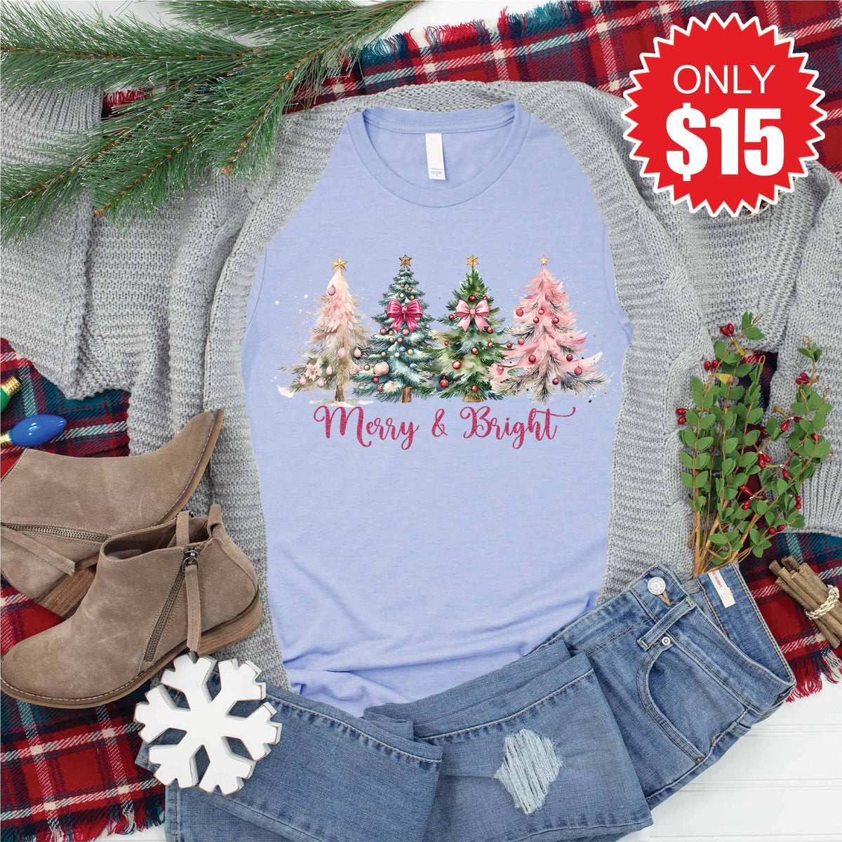 Merry and Bright Tee - Heather Blue - 15 product image 1
