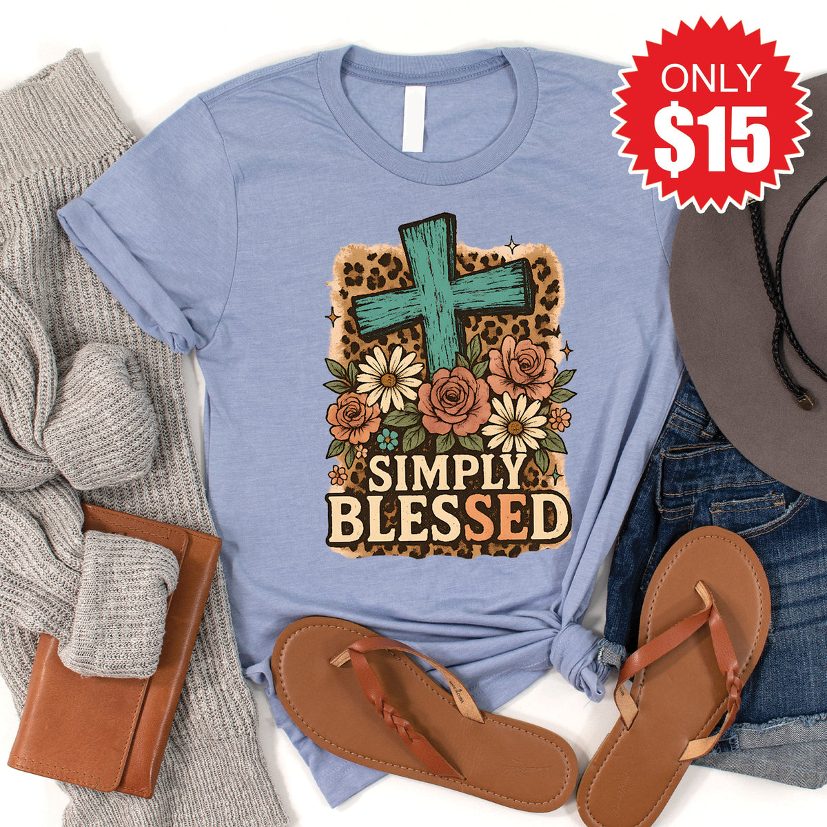 Simply Blessed Tee - Heather Blue - 15 product image 1