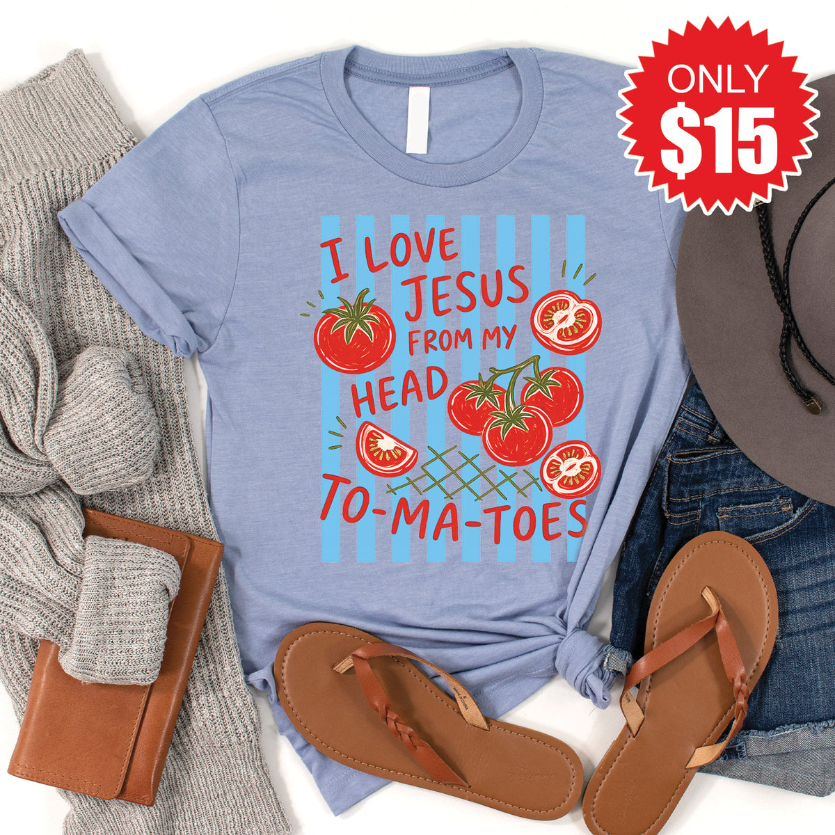 Jesus Tomatoes Tee - Heather Blue - 15 product image 1