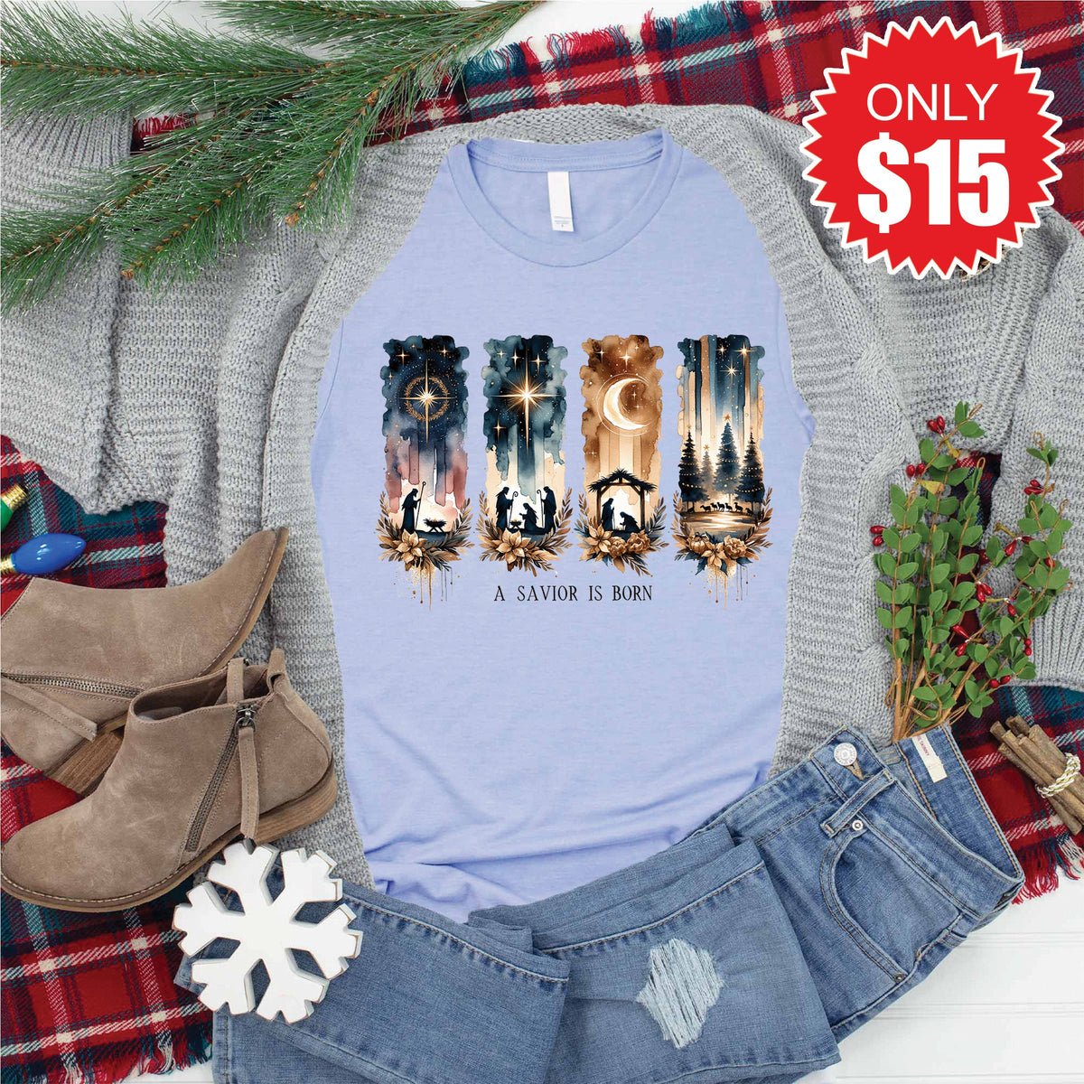 A Savior is Born Tee - Heather Blue - 15 product image 1