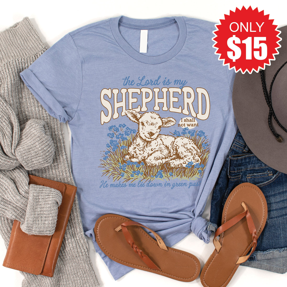 The Lord is my Shepherd Tee - Heather Blue - 15 product image 1