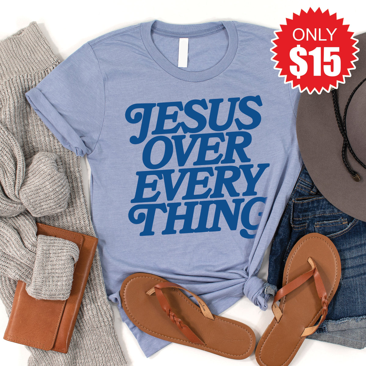 Jesus Over Everything Tee - Heather Blue - 15 product image 1