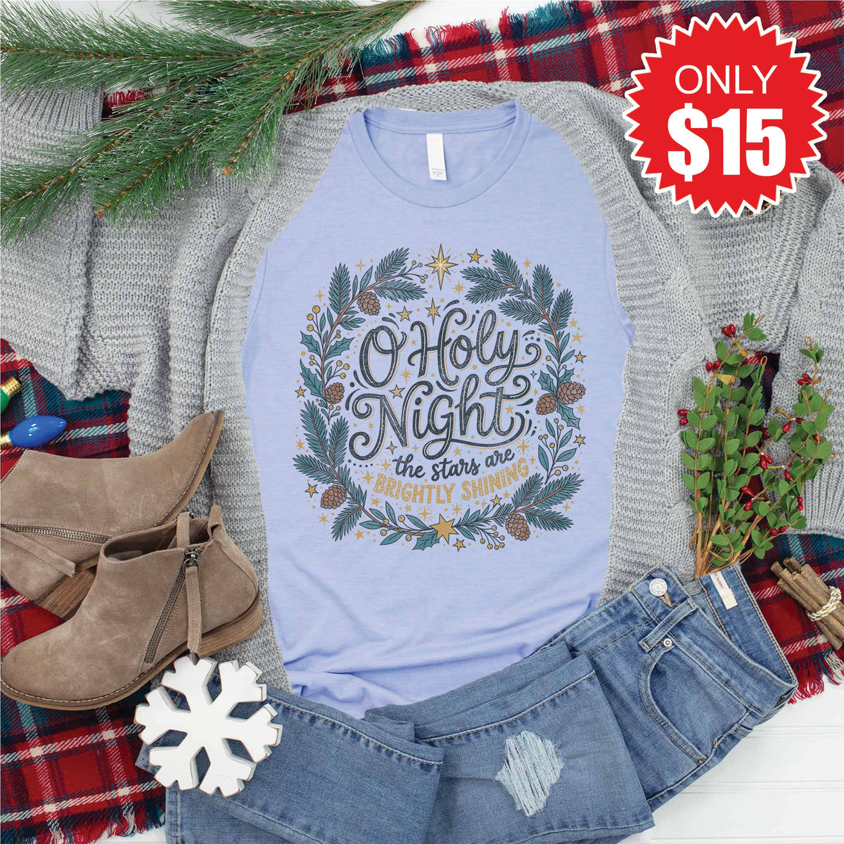 O Holy Night Tee - Heather Blue - 15 product image 1