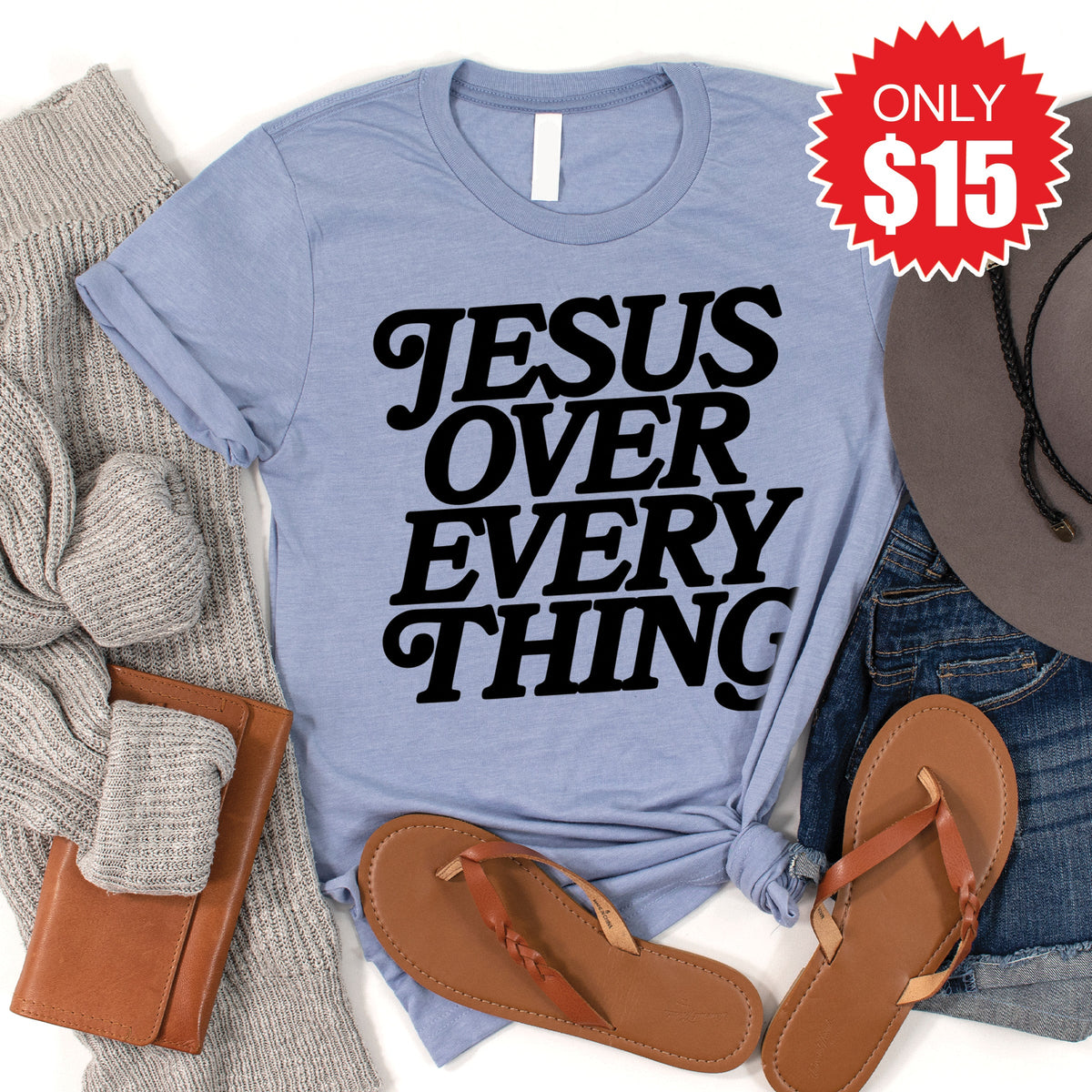 Jesus Over Everything Tee - Heather Blue - 15 product image 1
